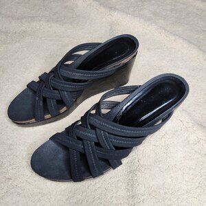 Donald J Pliner Black Strappy Wedge Heels Sandals